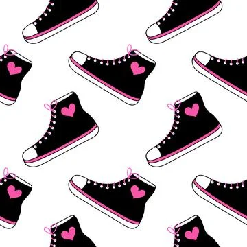 Seamless pattern with emo element. Y2k style. Sneakers boot with hearts. Stock Illustration