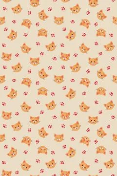 Seamless pattern of emoji ginger cats on light backgound. Stock Illustration