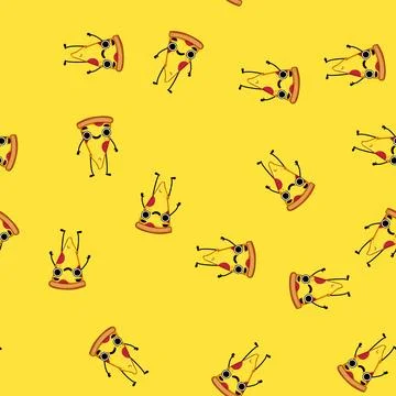 Seamless pattern emoji pizza slice character cartoon vector Stock Illustration