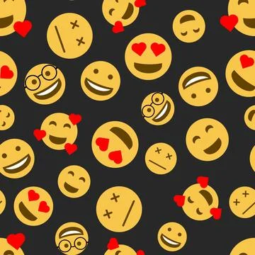 Seamless pattern with emojis on a black background Stock Illustration