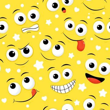 Seamless pattern with emoticons with different mood. Tiling pattern with ca.. Ilustración de archivo