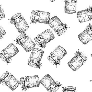 Seamless pattern Empty glass jar with cloth cover and ribbon Stock Illustration
