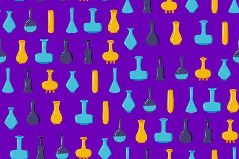 Seamless pattern of empty magic flasks of various shapes Stock Illustration