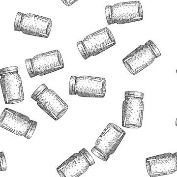 Seamless pattern Empty mason jar line drawing creating vintage style Illustrazione stock