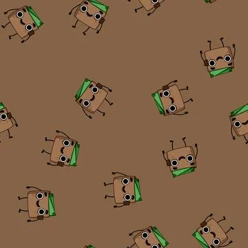 Seamless pattern empty purse character cartoon vector Stock Illustration