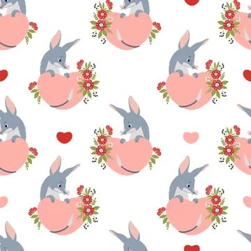 Seamless pattern with enamored bilby. Cute Australian animal with heart and.. Stock Illustration