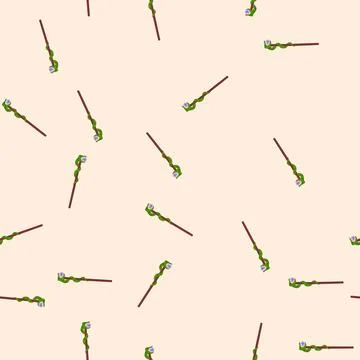 Seamless pattern enchant magic wizard stick cartoon vector Stock Illustration