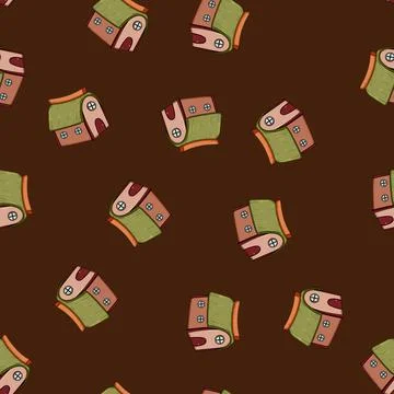 Seamless pattern enchanted gnome house cartoon vector Stock Illustration