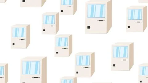 Seamless pattern endless computer with old retro computers, vintage white h.. Stock Illustration