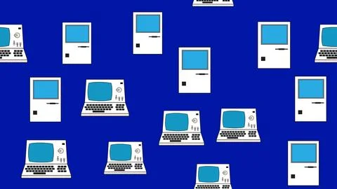 Seamless pattern endless computer with old retro computers, vintage white h.. Stock Illustration