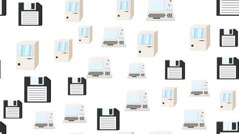 Seamless pattern endless computer with old retro computers, pc and vintage .. イラスト素材