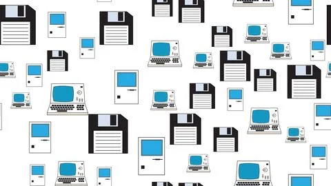 Seamless pattern endless computer with old retro computers, pc and vintage .. Stock Illustration
