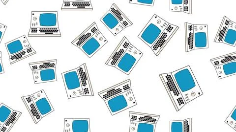 Seamless pattern endless computer with old retro computers, pc and vintage .. Stock Illustration