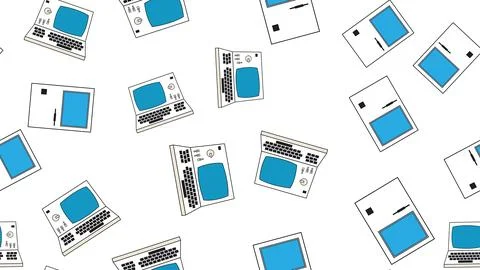 Seamless pattern endless computer with old retro computers, vintage white h.. Stock Illustration