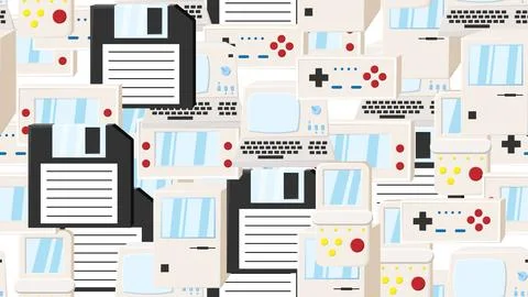 Seamless pattern endless with electronics and technology computer game cons.. Stockillustratie