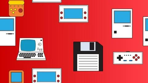 Seamless pattern endless with electronics and technology computer game cons.. Stock Illustration