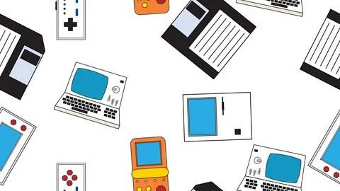 Seamless pattern endless with electronics and technology computer game cons.. Stockillustratie