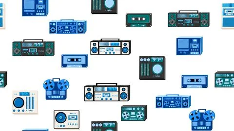 Seamless pattern endless with music audio tech electronics equipment old re.. Stock Illustration