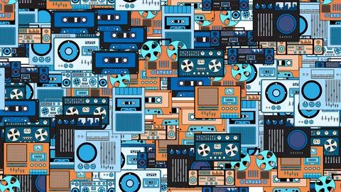 Seamless pattern endless with music audio tech electronics equipment old re.. Stock Illustration
