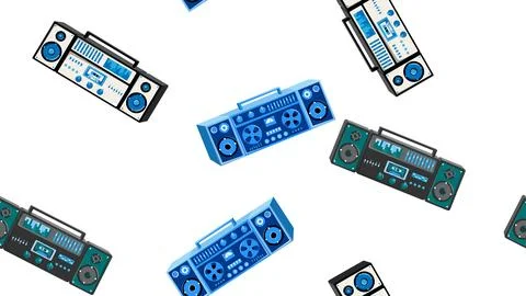 Seamless pattern endless with music audio cassette old retro tape recorders.. Illustrazione stock