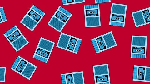 Seamless pattern endless with music audio cassette old retro voice recorder.. Stock Illustration