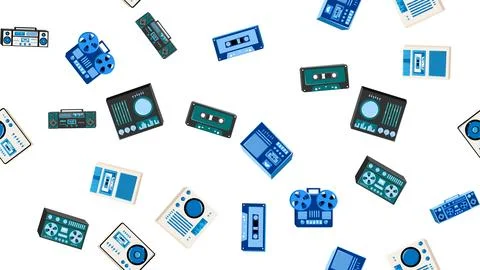 Seamless pattern endless with music audio tech electronics equipment old re.. Illustrazione stock