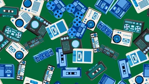 Seamless pattern endless with music audio tech electronics equipment old re.. Stock Illustration