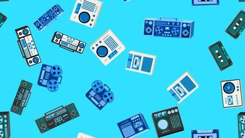 Seamless pattern endless with music audio tech electronics equipment old re.. Stock Illustration