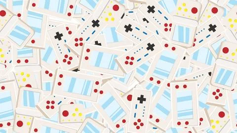 Seamless pattern endless with portable game consoles and joysticks, electro.. Stock Illustration