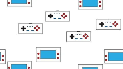 Seamless pattern endless with portable game consoles and joysticks, electro.. Stock Illustration