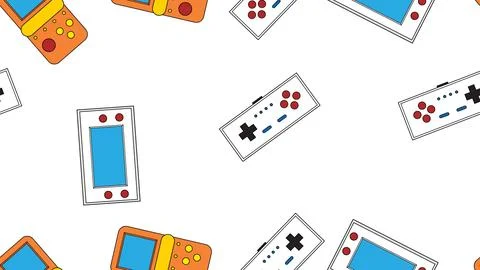 Seamless pattern endless with portable game consoles and joysticks, electro.. Stock Illustration