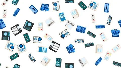 Seamless pattern endless with tech electronics equipment old retro vintage .. Stock Illustration