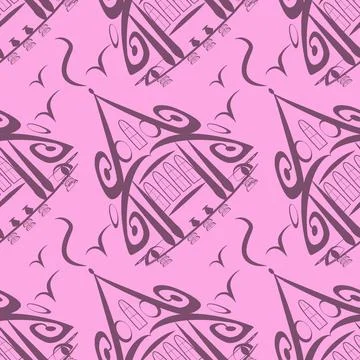 Seamless pattern, endless texture on a square background - stylized fairy hou 스톡 일러스트