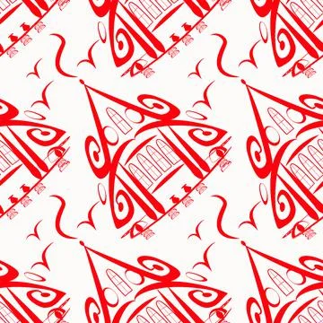 Seamless pattern, endless texture on a square background - stylized fairy hou Stock Illustration