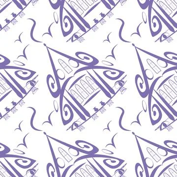 Seamless pattern, endless texture on a square background - stylized fairy hou Stock Illustration