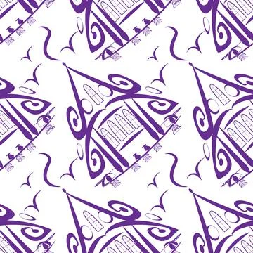 Seamless pattern, endless texture on a square background - stylized fairy hou Stock Illustration