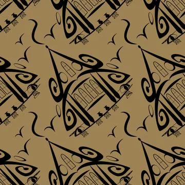 Seamless pattern, endless texture on a square background - stylized fairy hou Stock Illustration