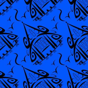 Seamless pattern, endless texture on a square background - stylized fairy hou Stock Illustration