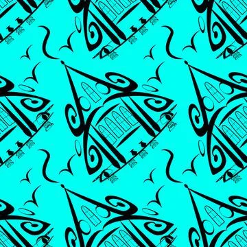 Seamless pattern, endless texture on a square background - stylized fairy hou Stock Illustration