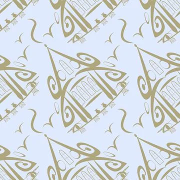 Seamless pattern, endless texture on a square background - stylized fairy hou Stock Illustration