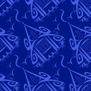 Seamless pattern, endless texture on a square background - stylized fairy hou Stock Illustration