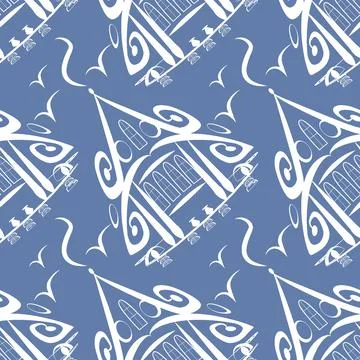 Seamless pattern, endless texture on a square background - stylized fairy hou Stock Illustration