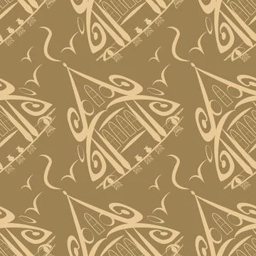 Seamless pattern, endless texture on a square background - stylized fairy hou Stock Illustration