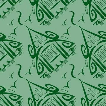 Seamless pattern, endless texture on a square background - stylized fairy hou Stock Illustration