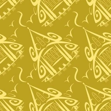 Seamless pattern, endless texture on a square background - stylized fairy hou Stock Illustration