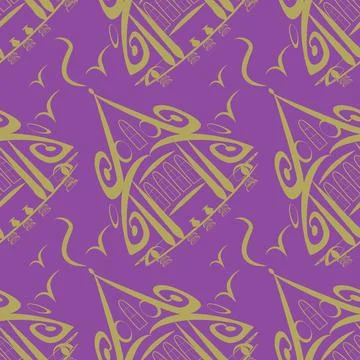 Seamless pattern, endless texture on a square background - stylized fairy hou Stock Illustration