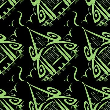 Seamless pattern, endless texture on a square background - stylized fairy hou Stock Illustration