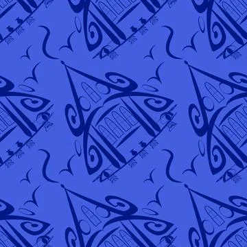 Seamless pattern, endless texture on a square background - stylized fairy hou Stock Illustration