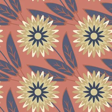 Seamless pattern, endless texture on a square background - stylized flowers - Stock Illustration