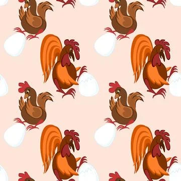A seamless pattern, endless texture on a square background - rooster, chicken Stock Illustration